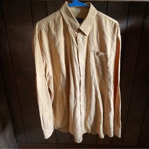 Hickey Freeman Shirt Mens Size XL Yellow Button Up Front Pocket Casual Preppy